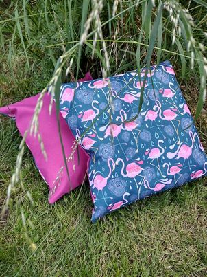 magnolia fabric pink flamingo outdoor cushion