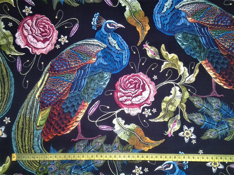 Peacock with Roses - MagnoliaFabric