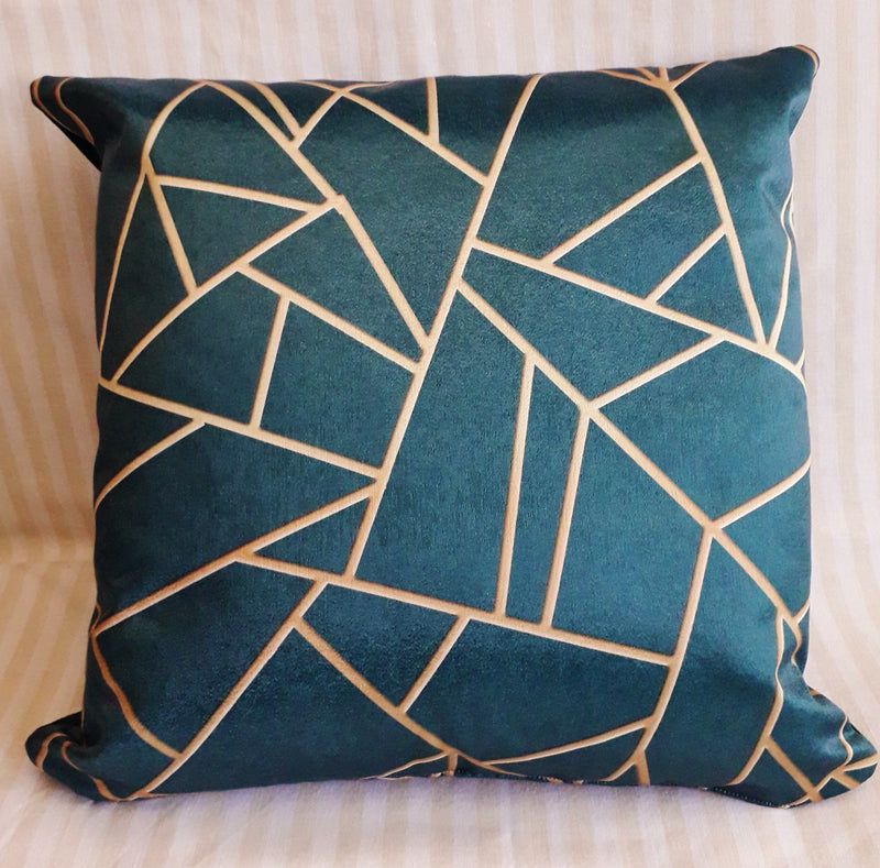 teal gold geometric stripes decorative cushion