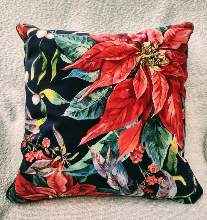 Christmas Poinsettia Velvet Cushion Cover 50x50cm - MagnoliaFabric