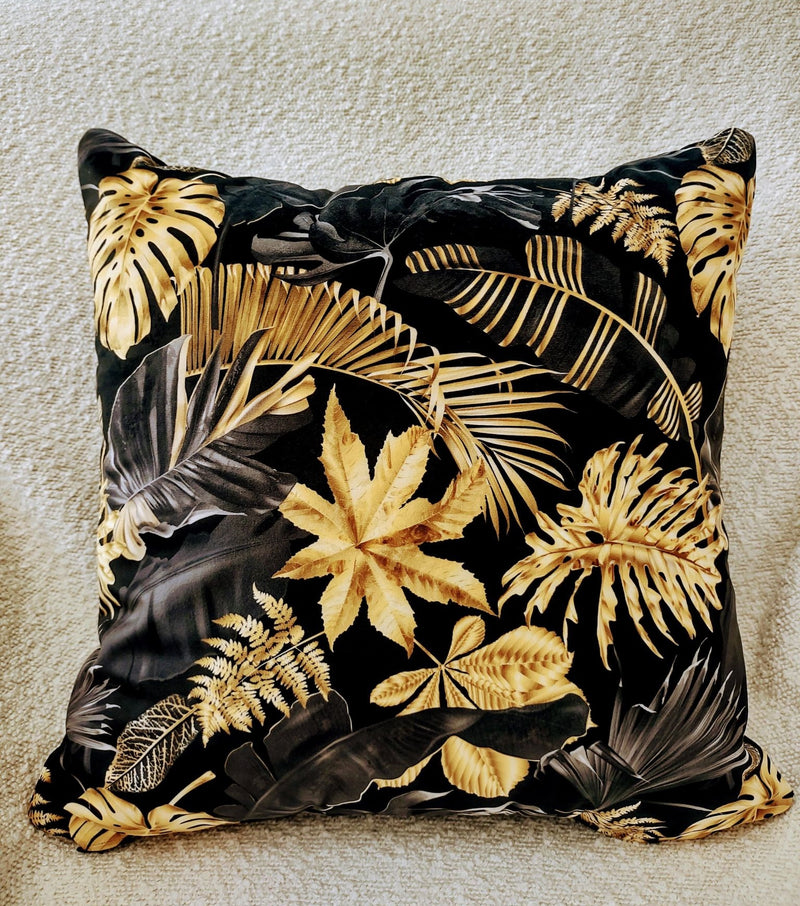 Black Gold Leaves Velvet Cushion Cover 50x50cm - MagnoliaFabric