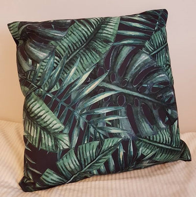 tropical palm leaves velvet cushion