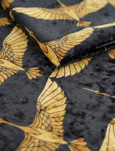 Gold Birds Ornament Crushed Velvet - MagnoliaFabric