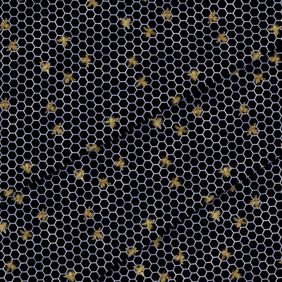 small bees honeycomb black fabric