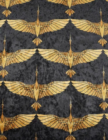 Gold Birds Ornament Crushed Velvet - MagnoliaFabric