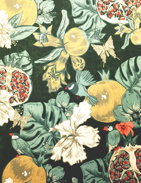 green garden fruit upholstery fabric