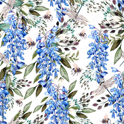 Blue Wisteria Flowers Cotton - MagnoliaFabric