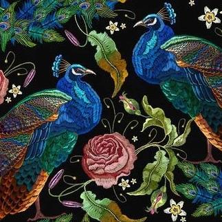 peacock with roses upholstery velvet fabric