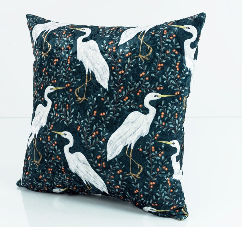 White Cranes Birds Velvet Cushion Cover 45x45cm+ - MagnoliaFabric