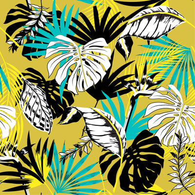 black white monstera tropical leaves velvet fabric