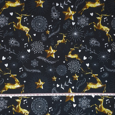 Gold Glamour Deers Winter Waterproof Oilcloth Fabric - MagnoliaFabric