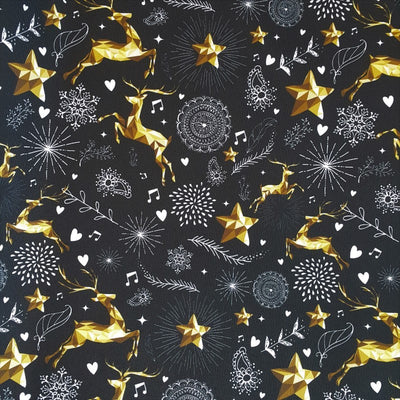 Gold Glamour Deers Winter Waterproof Oilcloth Fabric - MagnoliaFabric