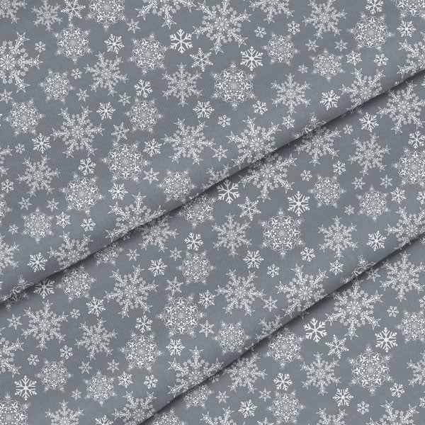 Grey Snowflakes Winter Waterproof Oilcloth Fabric - MagnoliaFabric