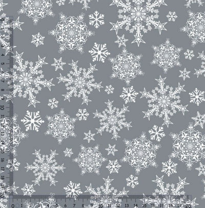 Grey Snowflakes Winter Waterproof Oilcloth Fabric - MagnoliaFabric