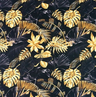 black gold tropical leaves upholstery velvet fabric