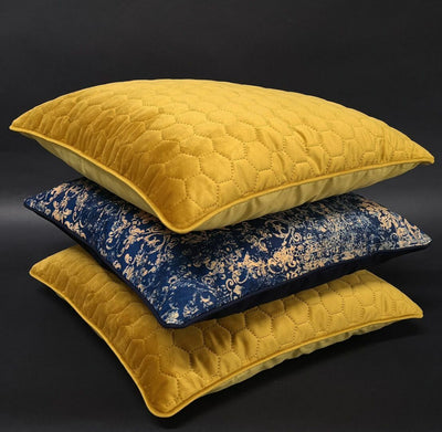 Luxury Yellow Quilted Honeycomb Velvet Cushion 40x40cm+ - MagnoliaFabric