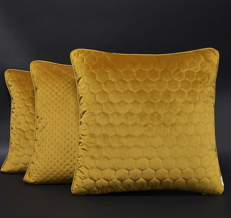 quilted decorative yellow velvet cushions 