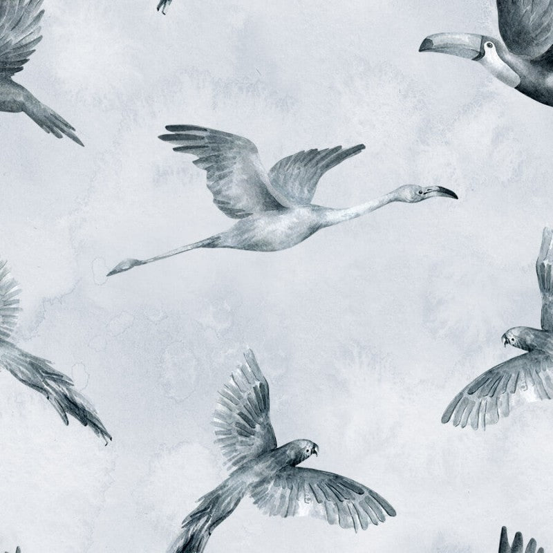 grey birds natural cotton fabric for curtains and blinds