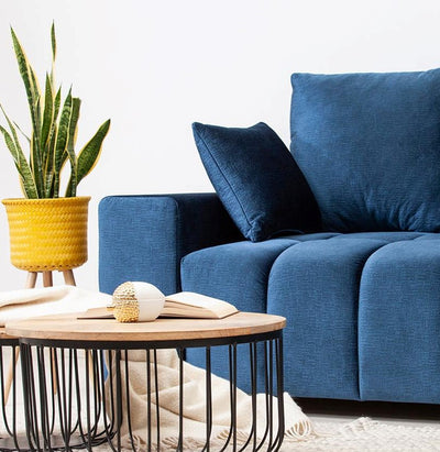 navy sofa in textured velvet